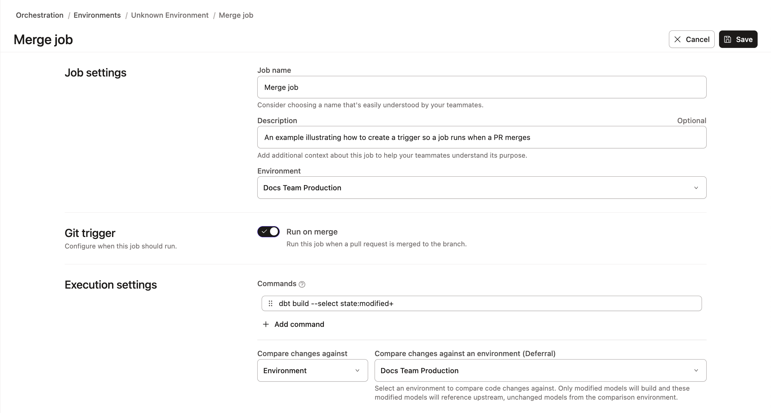 Example of creating a merge job Example of creating a merge job